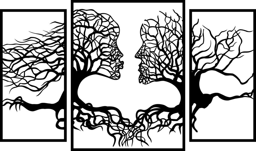 besandose Tríptico Árbol de los Enamorados – 3 piezas, 40 × 70 cm